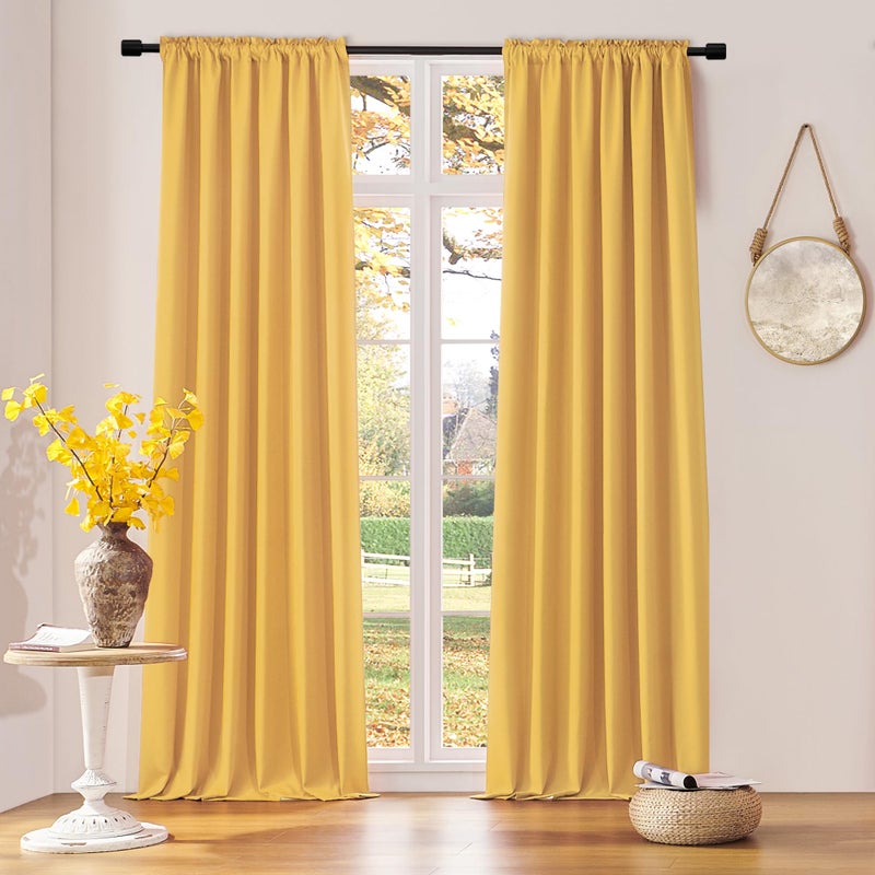 DONREN Gold Yellow Curtains for Bedroom - Thermal Insulated Room Darkening Rod Pocket Curtain Panels (52 W x 96 L,2 Panels) - Image 1